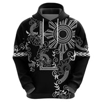 Filipino Sun Tribal Tattoo Zip Hoodie Philippines Inspired Barong Simple Black - Wonder Print Shop