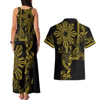 Filipino Sun Tribal Tattoo Couples Matching Tank Maxi Dress and Hawaiian Shirt Philippines Inspired Barong Simple Gold LT9 - Wonder Print Shop