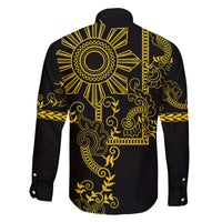 Filipino Sun Tribal Tattoo Family Matching Long Sleeve Bodycon Dress and Hawaiian Shirt Philippines Inspired Barong Simple Gold LT9 - Wonder Print Shop