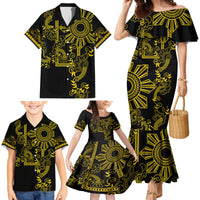 Filipino Sun Tribal Tattoo Family Matching Mermaid Dress and Hawaiian Shirt Philippines Inspired Barong Simple Gold LT9 - Wonder Print Shop