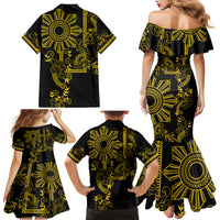 Filipino Sun Tribal Tattoo Family Matching Mermaid Dress and Hawaiian Shirt Philippines Inspired Barong Simple Gold LT9 - Wonder Print Shop