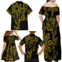 Filipino Sun Tribal Tattoo Family Matching Off Shoulder Maxi Dress and Hawaiian Shirt Philippines Inspired Barong Simple Gold LT9 - Wonder Print Shop