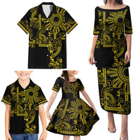Filipino Sun Tribal Tattoo Family Matching Puletasi and Hawaiian Shirt Philippines Inspired Barong Simple Gold - Wonder Print Shop