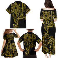 Filipino Sun Tribal Tattoo Family Matching Puletasi and Hawaiian Shirt Philippines Inspired Barong Simple Gold - Wonder Print Shop