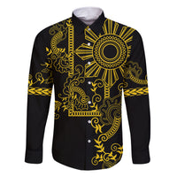 Filipino Sun Tribal Tattoo Family Matching Short Sleeve Bodycon Dress and Hawaiian Shirt Philippines Inspired Barong Simple Gold - Wonder Print Shop