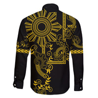 Filipino Sun Tribal Tattoo Family Matching Short Sleeve Bodycon Dress and Hawaiian Shirt Philippines Inspired Barong Simple Gold - Wonder Print Shop