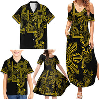 Filipino Sun Tribal Tattoo Family Matching Summer Maxi Dress and Hawaiian Shirt Philippines Inspired Barong Simple Gold - Wonder Print Shop
