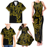Filipino Sun Tribal Tattoo Family Matching Tank Maxi Dress and Hawaiian Shirt Philippines Inspired Barong Simple Gold - Wonder Print Shop
