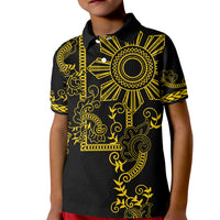 Filipino Sun Tribal Tattoo Kid Polo Shirt Philippines Inspired Barong Simple Gold - Wonder Print Shop