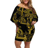 Filipino Sun Tribal Tattoo Off Shoulder Short Dress Philippines Inspired Barong Simple Gold - Wonder Print Shop