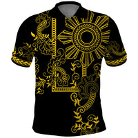Filipino Sun Tribal Tattoo Polo Shirt Philippines Inspired Barong Simple Gold - Wonder Print Shop