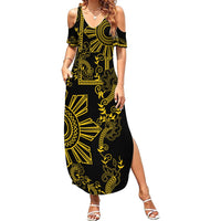 Filipino Sun Tribal Tattoo Summer Maxi Dress Philippines Inspired Barong Simple Gold - Wonder Print Shop
