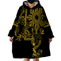 Filipino Sun Tribal Tattoo Wearable Blanket Hoodie Philippines Inspired Barong Simple Gold - Wonder Print Shop