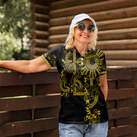 Filipino Sun Tribal Tattoo Women Polo Shirt Philippines Inspired Barong Simple Gold - Wonder Print Shop