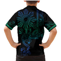 Filipino Sun Tribal Tattoo Family Matching Mermaid Dress and Hawaiian Shirt Philippines Inspired Barong Blue Art LT9 - Wonder Print Shop