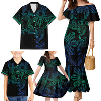 Filipino Sun Tribal Tattoo Family Matching Mermaid Dress and Hawaiian Shirt Philippines Inspired Barong Blue Art LT9 - Wonder Print Shop