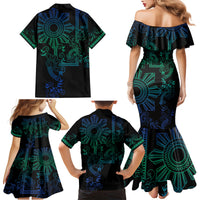 Filipino Sun Tribal Tattoo Family Matching Mermaid Dress and Hawaiian Shirt Philippines Inspired Barong Blue Art LT9 - Wonder Print Shop
