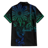 Filipino Sun Tribal Tattoo Family Matching Short Sleeve Bodycon Dress and Hawaiian Shirt Philippines Inspired Barong Blue Art - Wonder Print Shop