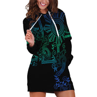 Filipino Sun Tribal Tattoo Hoodie Dress Philippines Inspired Barong Blue Art - Wonder Print Shop