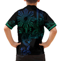 Filipino Sun Tribal Tattoo Kid Hawaiian Shirt Philippines Inspired Barong Blue Art - Wonder Print Shop