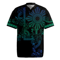 Filipino Sun Tribal Tattoo Rugby Jersey Philippines Inspired Barong Blue Art - Wonder Print Shop