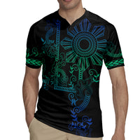 Filipino Sun Tribal Tattoo Rugby Jersey Philippines Inspired Barong Blue Art - Wonder Print Shop