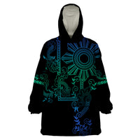 Filipino Sun Tribal Tattoo Wearable Blanket Hoodie Philippines Inspired Barong Blue Art - Wonder Print Shop