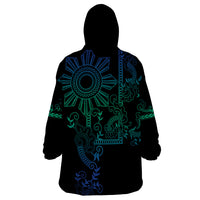 Filipino Sun Tribal Tattoo Wearable Blanket Hoodie Philippines Inspired Barong Blue Art - Wonder Print Shop