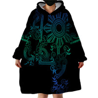 Filipino Sun Tribal Tattoo Wearable Blanket Hoodie Philippines Inspired Barong Blue Art - Wonder Print Shop