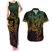 Filipino Sun Tribal Tattoo Couples Matching Tank Maxi Dress and Hawaiian Shirt Philippines Inspired Barong Reggae Art LT9 - Wonder Print Shop