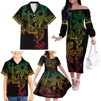 Filipino Sun Tribal Tattoo Family Matching Off The Shoulder Long Sleeve Dress and Hawaiian Shirt Philippines Inspired Barong Reggae Art - Wonder Print Shop