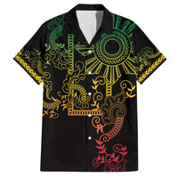 Filipino Sun Tribal Tattoo Family Matching Off The Shoulder Long Sleeve Dress and Hawaiian Shirt Philippines Inspired Barong Reggae Art - Wonder Print Shop