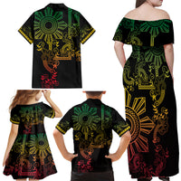 Filipino Sun Tribal Tattoo Family Matching Off Shoulder Maxi Dress and Hawaiian Shirt Philippines Inspired Barong Reggae Art LT9 - Wonder Print Shop