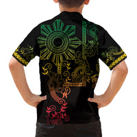 Filipino Sun Tribal Tattoo Family Matching Off Shoulder Short Dress and Hawaiian Shirt Philippines Inspired Barong Reggae Art LT9 - Wonder Print Shop