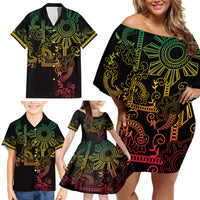 Filipino Sun Tribal Tattoo Family Matching Off Shoulder Short Dress and Hawaiian Shirt Philippines Inspired Barong Reggae Art LT9 - Wonder Print Shop
