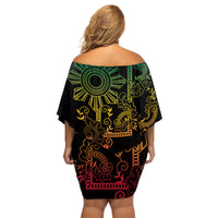 Filipino Sun Tribal Tattoo Family Matching Off Shoulder Short Dress and Hawaiian Shirt Philippines Inspired Barong Reggae Art LT9 - Wonder Print Shop