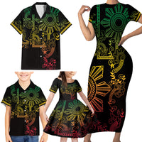 Filipino Sun Tribal Tattoo Family Matching Short Sleeve Bodycon Dress and Hawaiian Shirt Philippines Inspired Barong Reggae Art - Wonder Print Shop