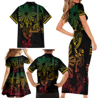 Filipino Sun Tribal Tattoo Family Matching Short Sleeve Bodycon Dress and Hawaiian Shirt Philippines Inspired Barong Reggae Art - Wonder Print Shop