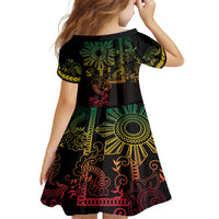 Filipino Sun Tribal Tattoo Kid Short Sleeve Dress Philippines Inspired Barong Reggae Art - Wonder Print Shop