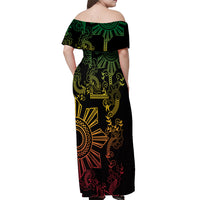 Filipino Sun Tribal Tattoo Off Shoulder Maxi Dress Philippines Inspired Barong Reggae Art - Wonder Print Shop