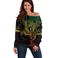 Filipino Sun Tribal Tattoo Off Shoulder Sweater Philippines Inspired Barong Reggae Art - Wonder Print Shop