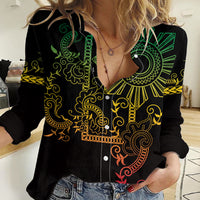 Filipino Sun Tribal Tattoo Women Casual Shirt Philippines Inspired Barong Reggae Art - Wonder Print Shop