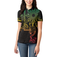 Filipino Sun Tribal Tattoo Women Polo Shirt Philippines Inspired Barong Reggae Art - Wonder Print Shop