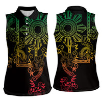 Filipino Sun Tribal Tattoo Women Sleeveless Polo Shirt Philippines Inspired Barong Reggae Art - Wonder Print Shop
