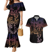 Filipino Sun Tribal Tattoo Couples Matching Mermaid Dress and Hawaiian Shirt Philippines Inspired Barong Pink Art LT9 - Wonder Print Shop