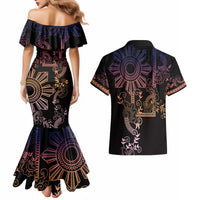 Filipino Sun Tribal Tattoo Couples Matching Mermaid Dress and Hawaiian Shirt Philippines Inspired Barong Pink Art LT9 - Wonder Print Shop