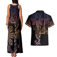 Filipino Sun Tribal Tattoo Couples Matching Tank Maxi Dress and Hawaiian Shirt Philippines Inspired Barong Pink Art LT9 - Wonder Print Shop