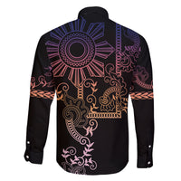 Filipino Sun Tribal Tattoo Family Matching Long Sleeve Bodycon Dress and Hawaiian Shirt Philippines Inspired Barong Pink Art LT9 - Wonder Print Shop
