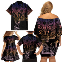 Filipino Sun Tribal Tattoo Family Matching Off Shoulder Short Dress and Hawaiian Shirt Philippines Inspired Barong Pink Art LT9 - Wonder Print Shop