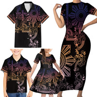 Filipino Sun Tribal Tattoo Family Matching Short Sleeve Bodycon Dress and Hawaiian Shirt Philippines Inspired Barong Pink Art - Wonder Print Shop